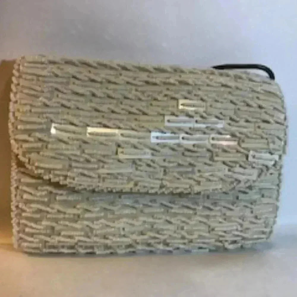 Vintage‎ Walborg beaded clutch Ivory chain handle  strap purse Envelope style